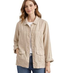 Chadwick’s Linen Jacket Lagenlook Sz 16 Minimal Neutral Utility Coastal Chore
